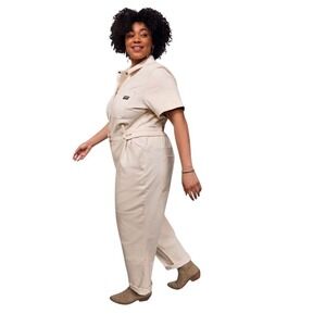 Wildfang Essential Denim High Waisted Coverall Women 3X Cream Utility Jumpsuit